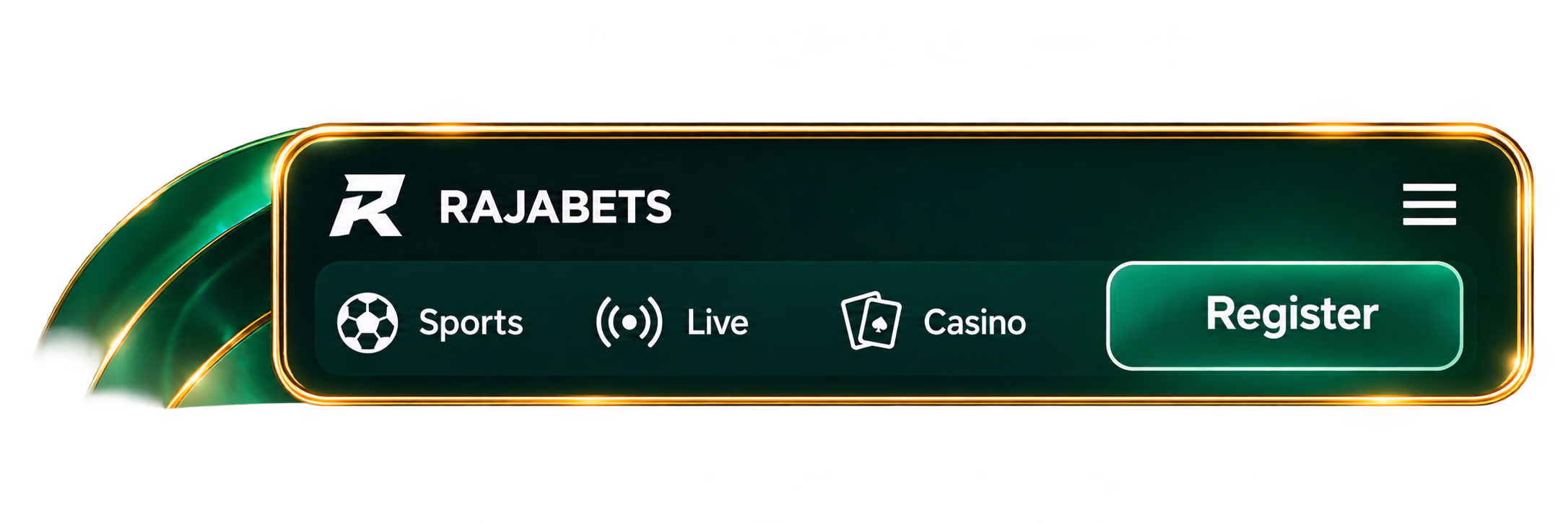 Rajabets App top navigation with Register button