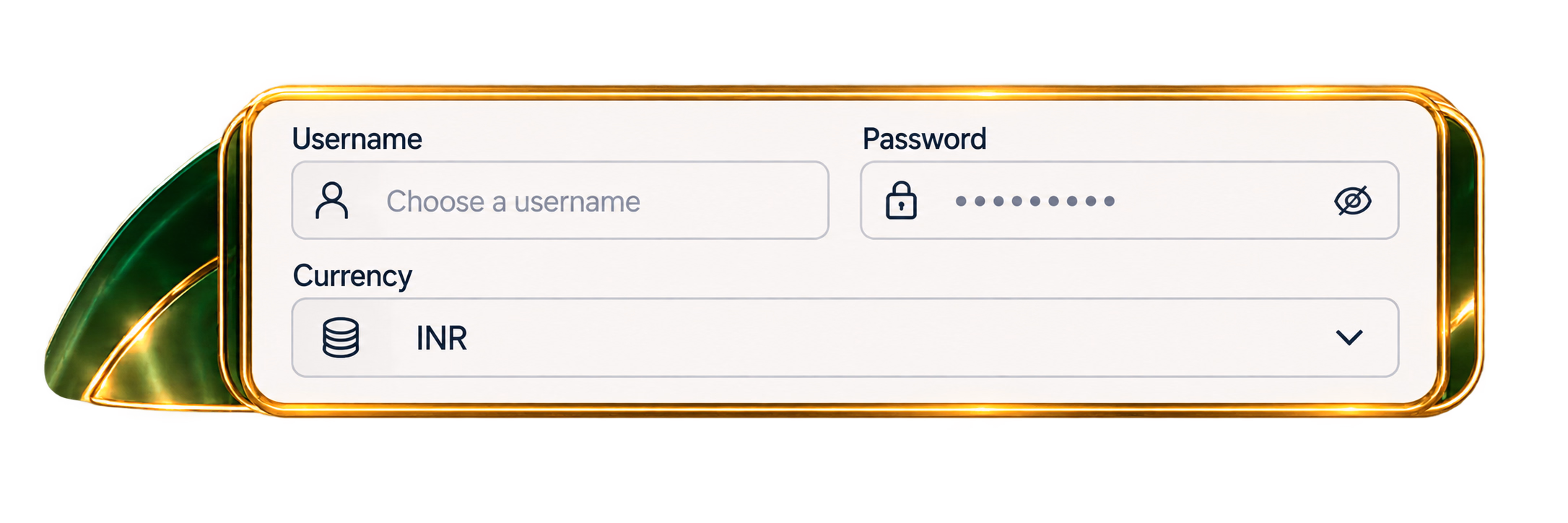 Username, password, and currency selection fields